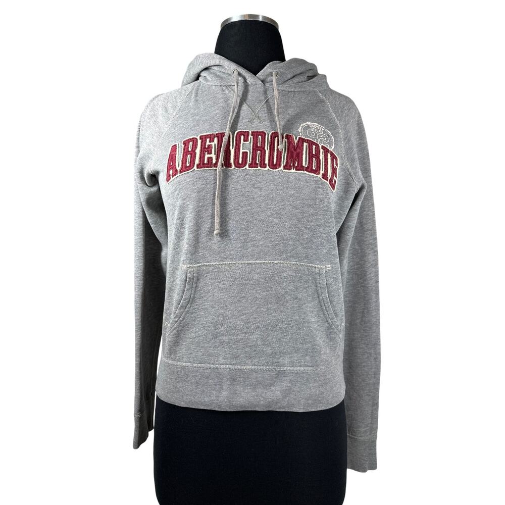 Vintage Abercrombie & Fitch Pullover Hoodie Gray Spell Out Raised Logo Y2K Sz M